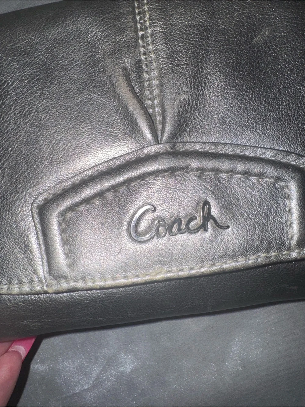 Coach Metallic Silver Leather Wristlet Clutch